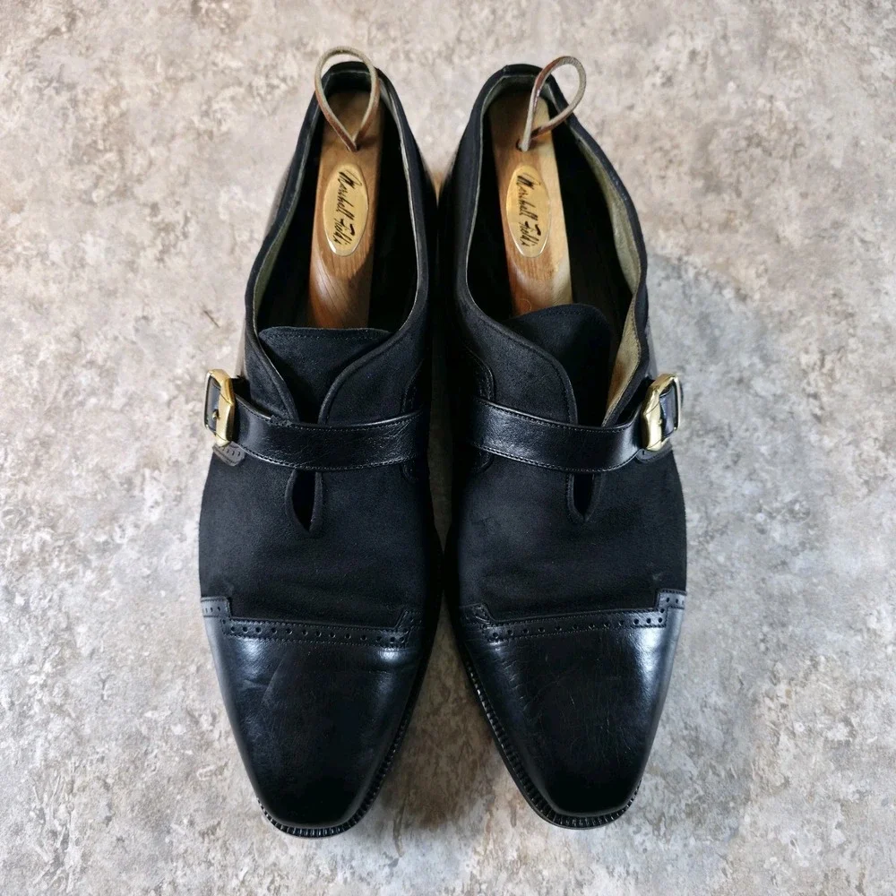 Mamucci Black Leather Suede Strapped Buckle Oxfords Mens 12 Made in Italy